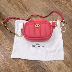 New ~ Coach Small Camera Bag With Quilting Watermelon Brass  Soft Calf Leather
